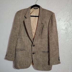 Pierre Cardin Wool Sport Coat Men Brown Tweed Blazer 40 Tailored USA Herringbone